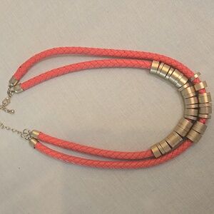 Braided leather and gold decor necklace